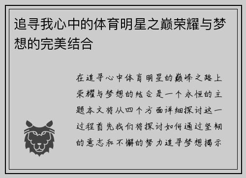 追寻我心中的体育明星之巅荣耀与梦想的完美结合